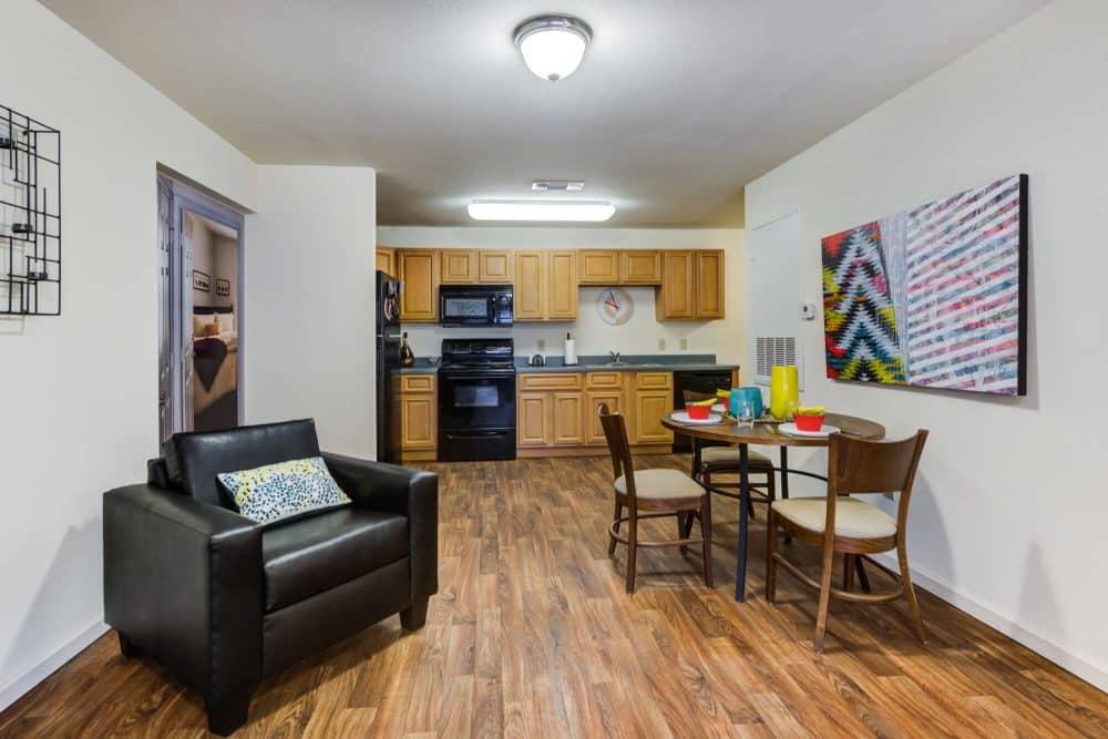 mustang village off campus apartments near midwestern state university msu fully furnished dining area to kitchen
